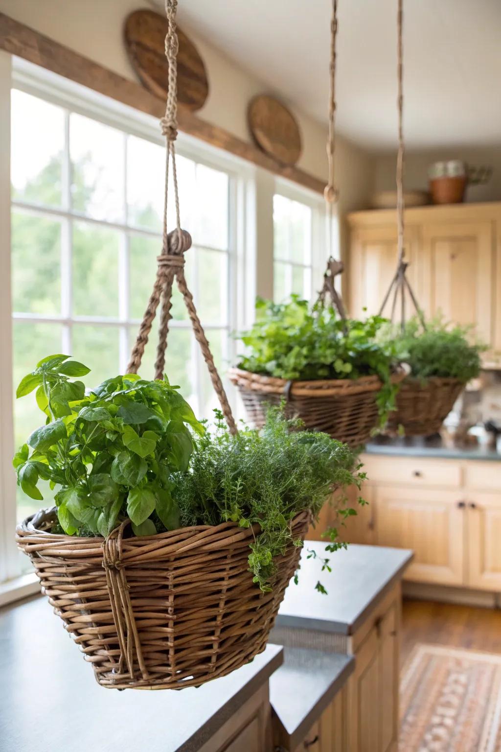 Bring greenery indoors with hanging basket planters.