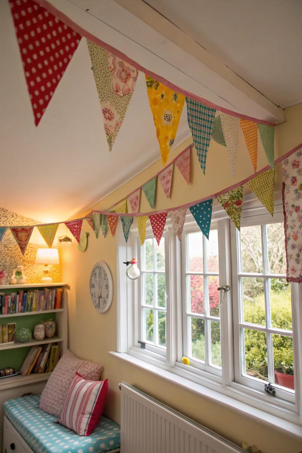 Celebrate every day with vibrant vintage linen bunting.