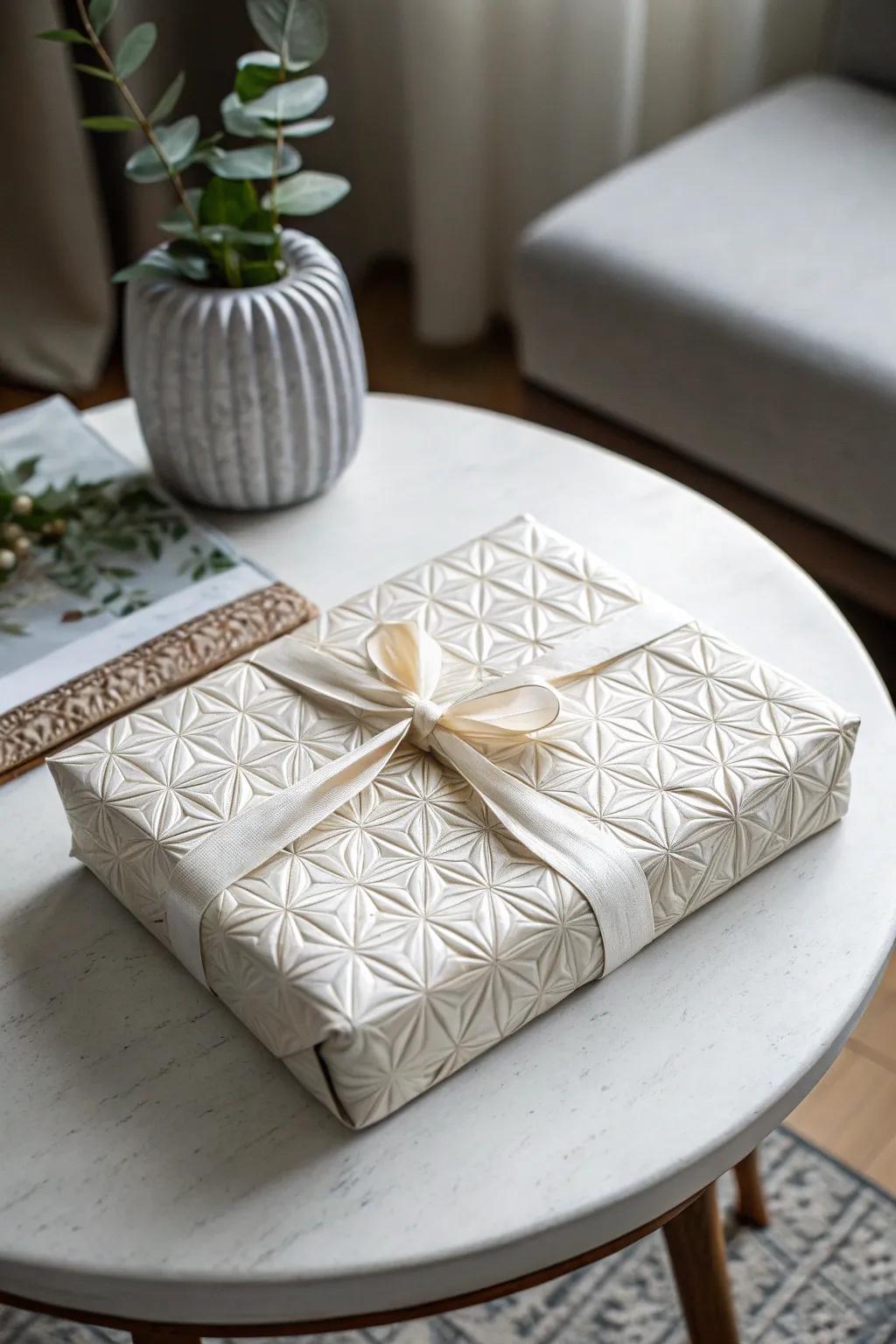 Tapeless gift wrap using origami techniques for a sleek look.