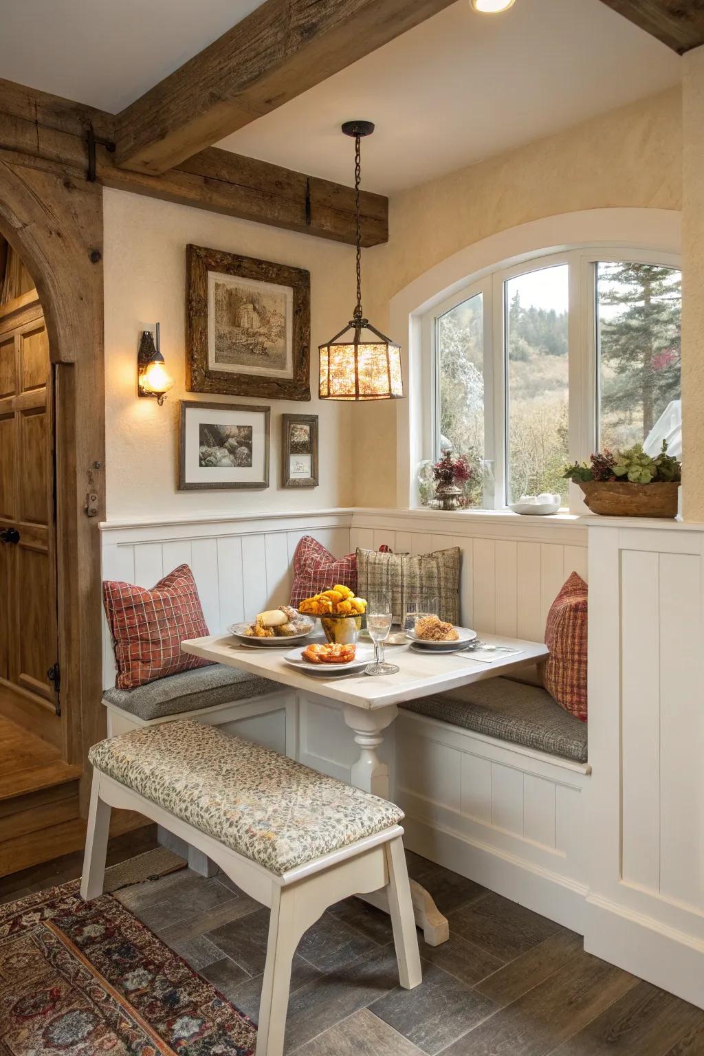 A cozy breakfast nook nestled in a wall bump out, perfect for casual meals.