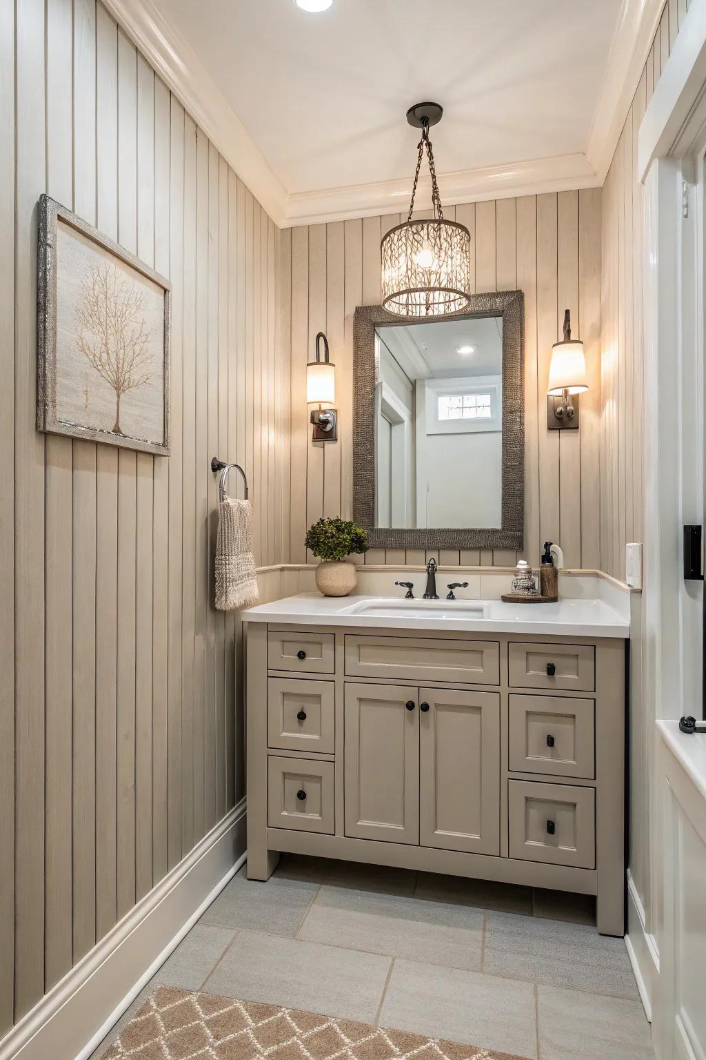 Beaded shiplap provides a clean, coastal feel.