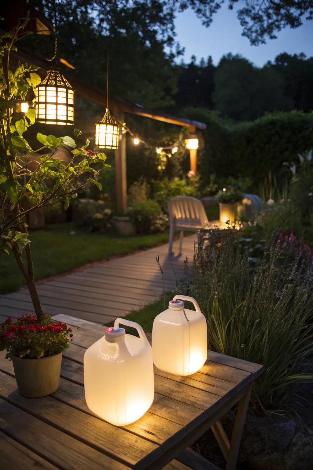 Unique outdoor lanterns set the mood for evening gatherings.