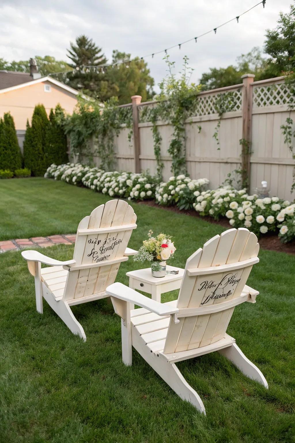 Adirondack chairs make a lasting and functional guest book.