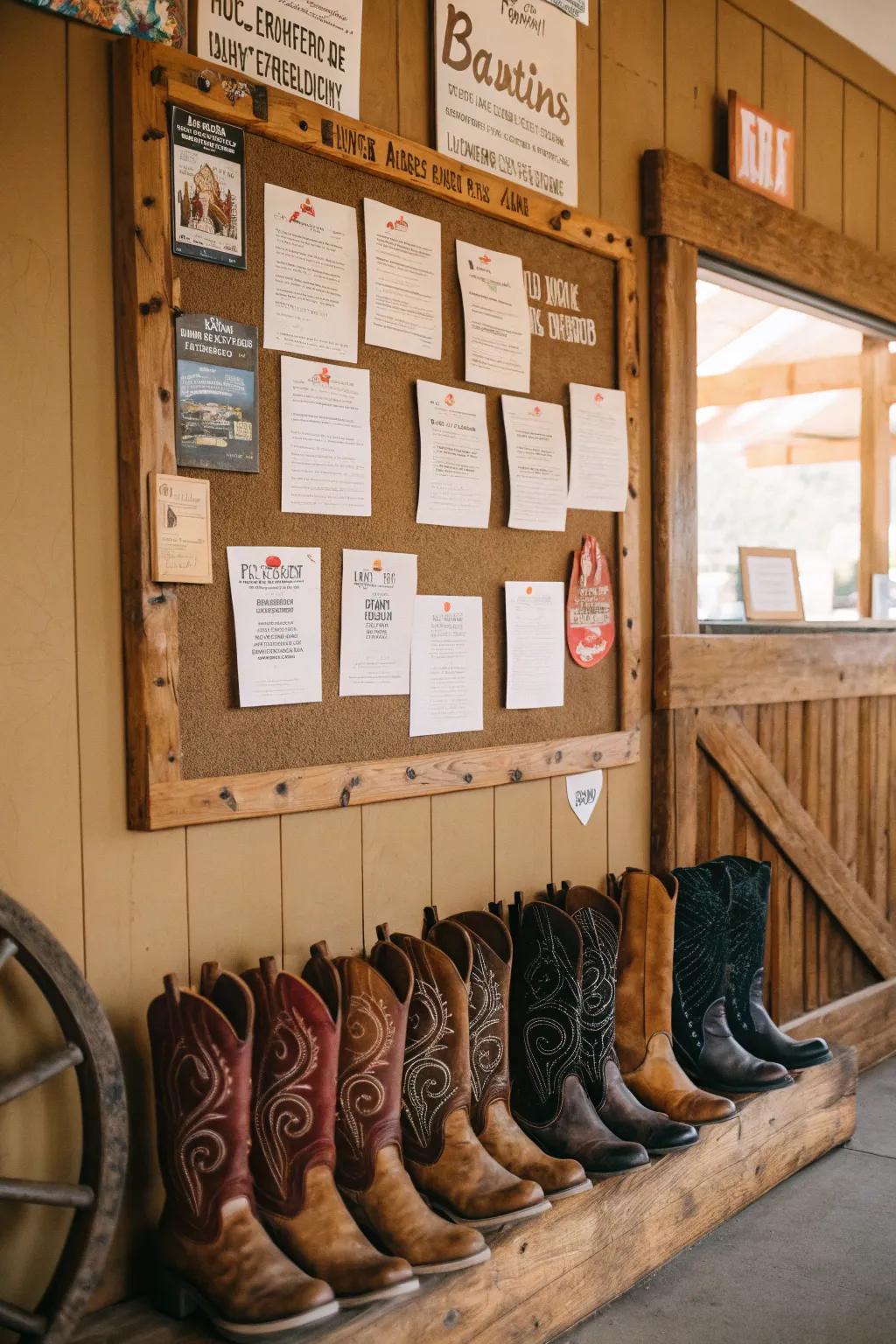 Cowboy boots add authenticity and functionality.