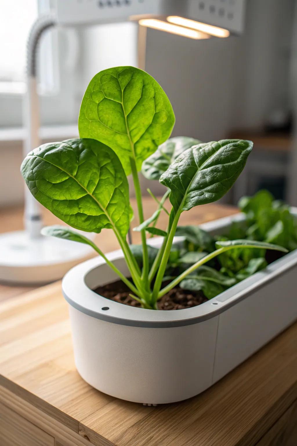 Cultivate simplicity and savor the freshness: Spinach thriving in minimalist elegance.