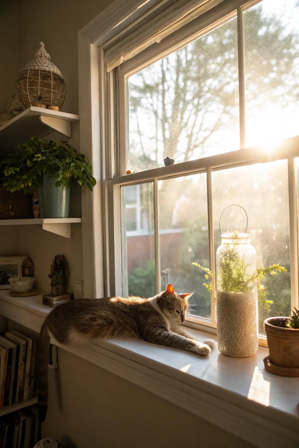 A window shelf makes a perfect perch for pets.