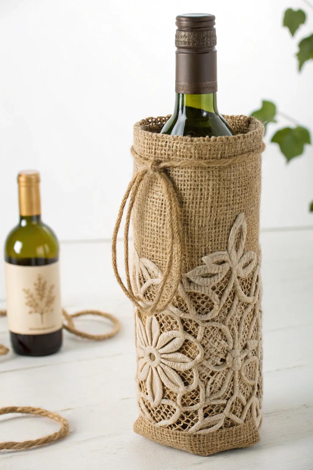 Embrace sustainable elegance with nature-inspired jute wine bags.