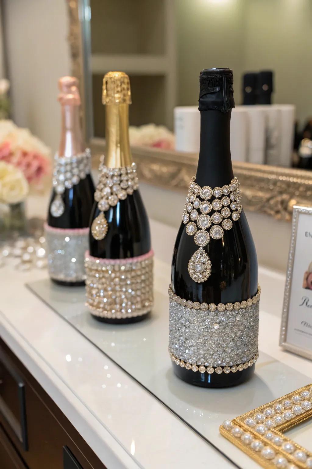 Add sparkle with jewelry-adorned bottles.