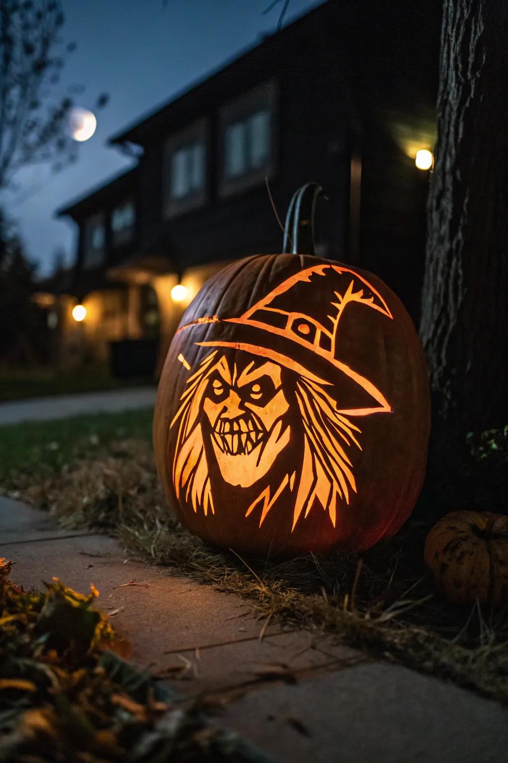 A glow-in-the-dark witch pumpkin that lights up the night.