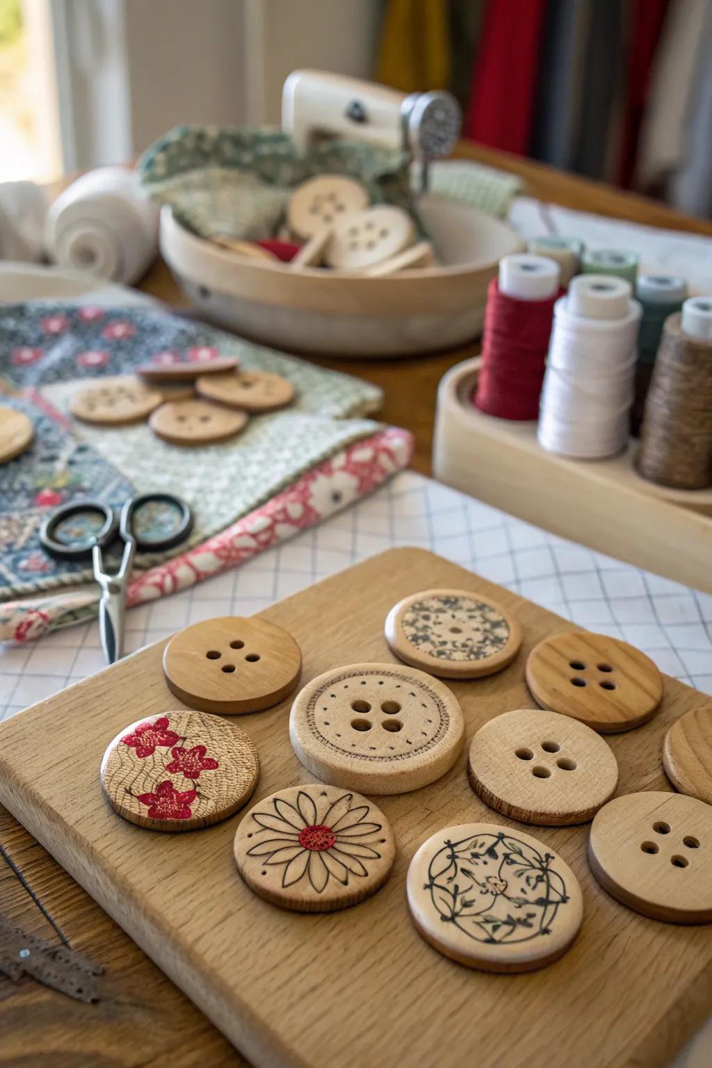 Handcrafted buttons, perfect for adding a personal touch to your creations.