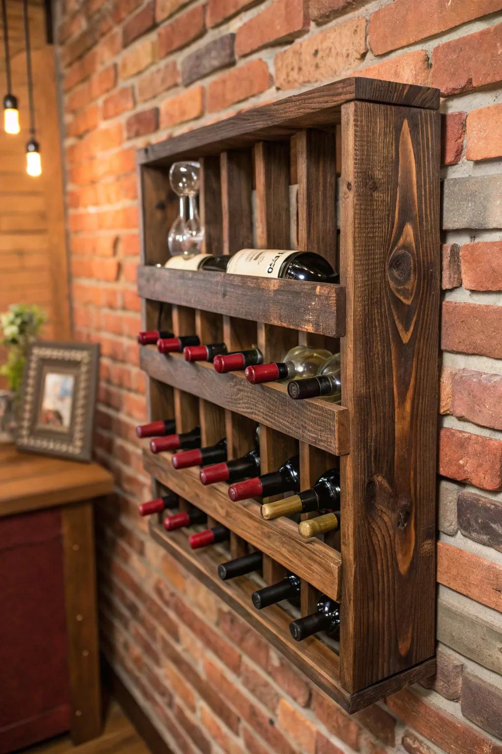 Transform your space with a striking pallet wine rack, where craftsmanship meets elegance.