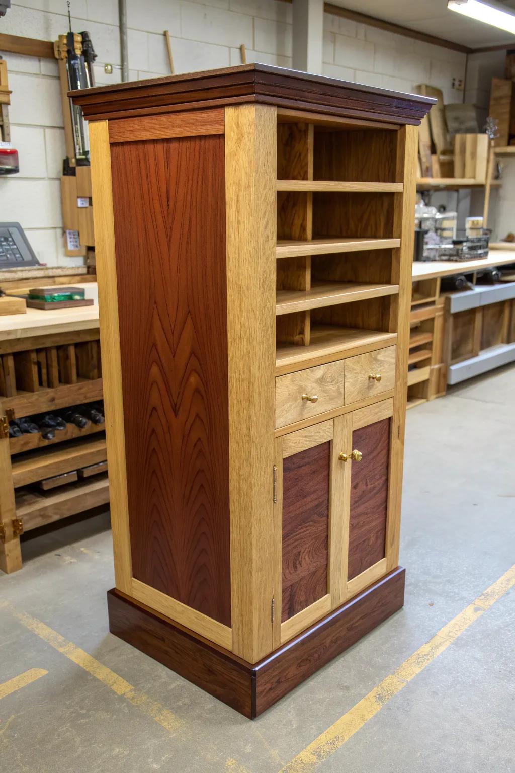 Transform those awkward corners into a masterpiece of organization and style with this artisanal wood scrap storage solution.