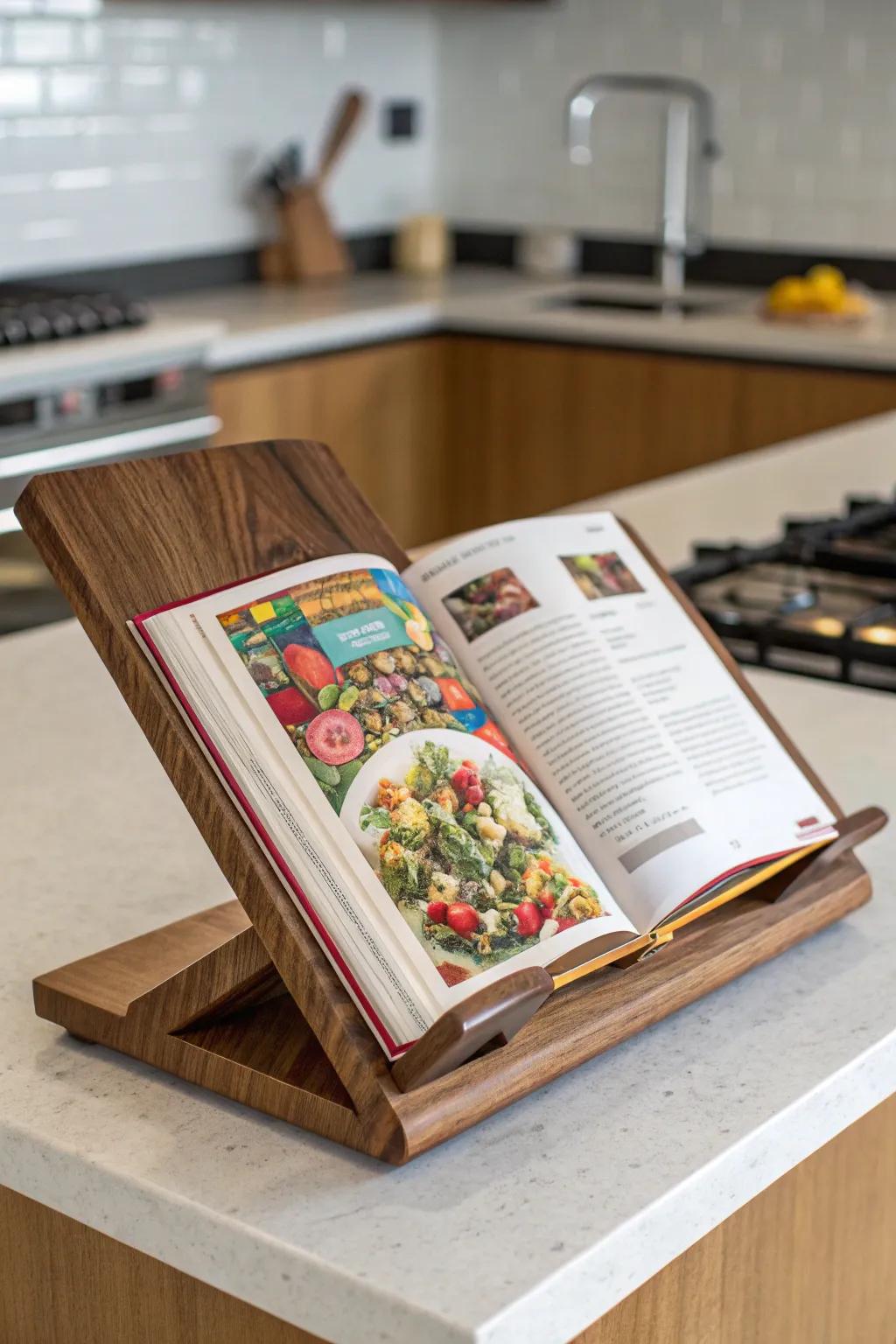 Elevate your culinary space with a handcrafted wooden book stand—where tradition meets modernity.