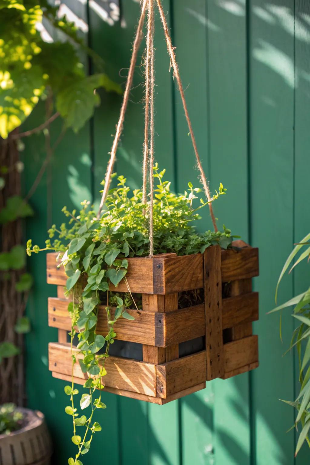 Add a touch of nature to your space with a handcrafted wooden pallet plant holder.