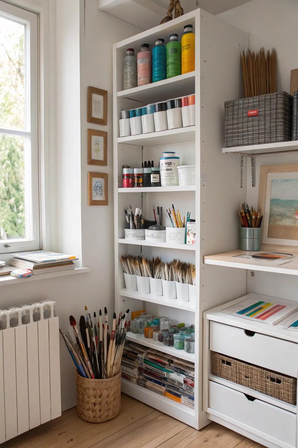 Corner shelving utilizes every inch of your workspace.