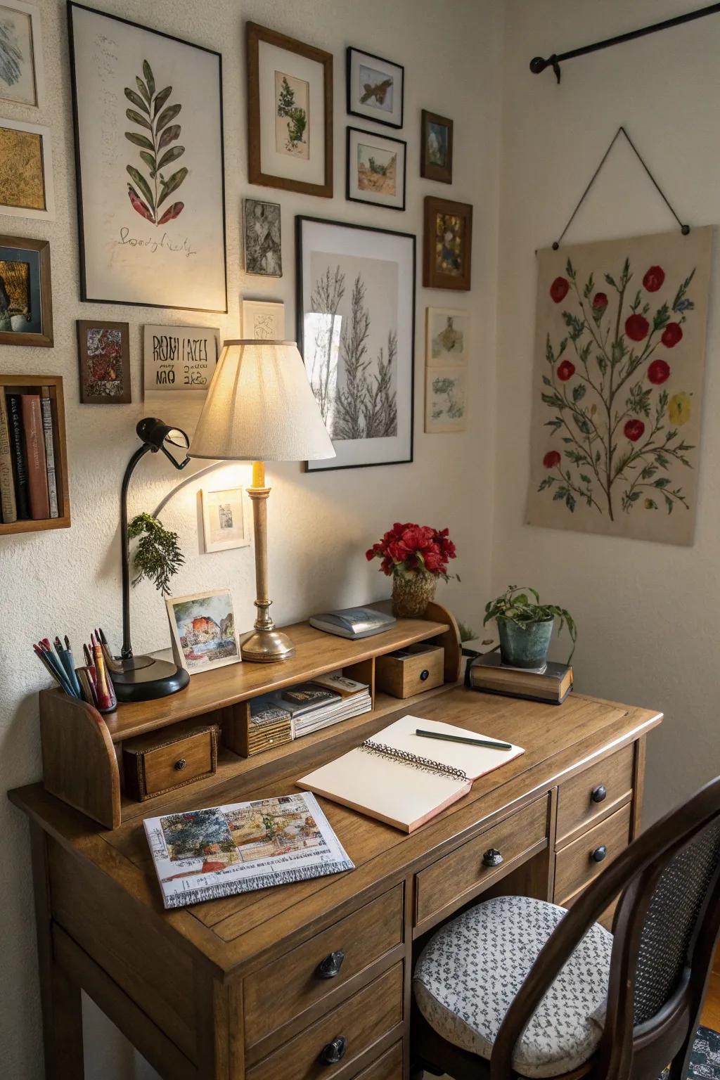 An artfully decorated writing center that inspires creativity.