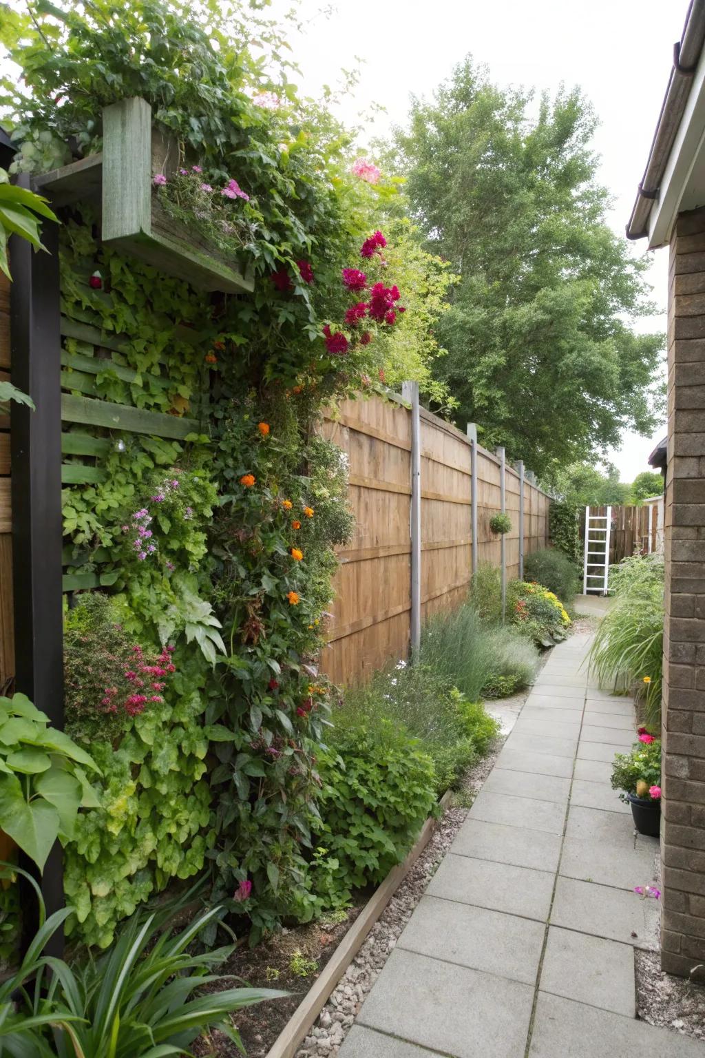 Living walls create a green oasis and functional yard divider.