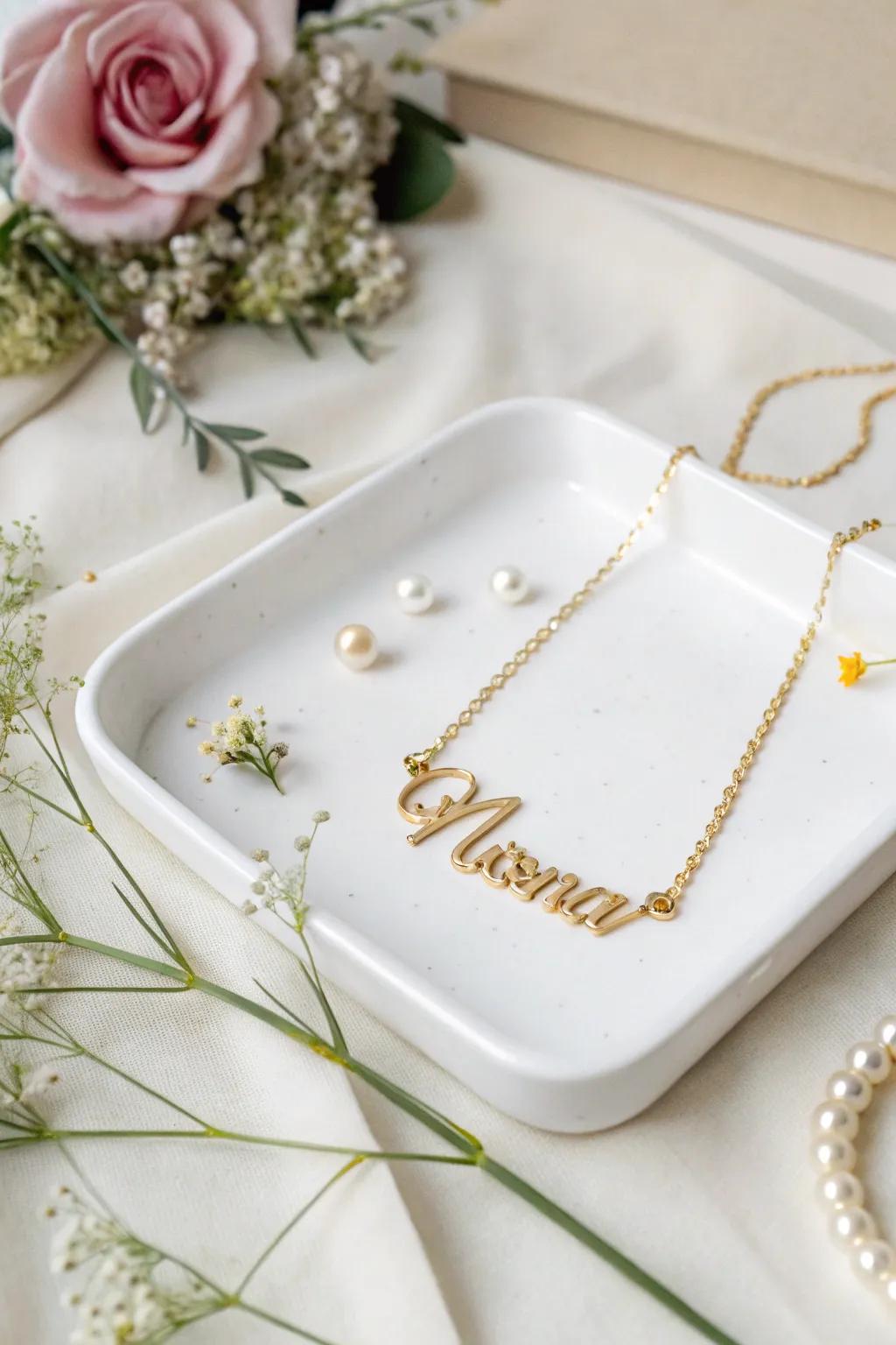 A personalized name necklace is a meaningful gift she'll treasure forever.