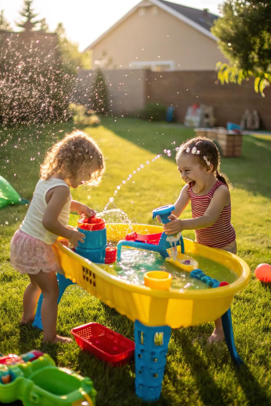 Dive into fun with a water play table, perfect for outdoor enjoyment.