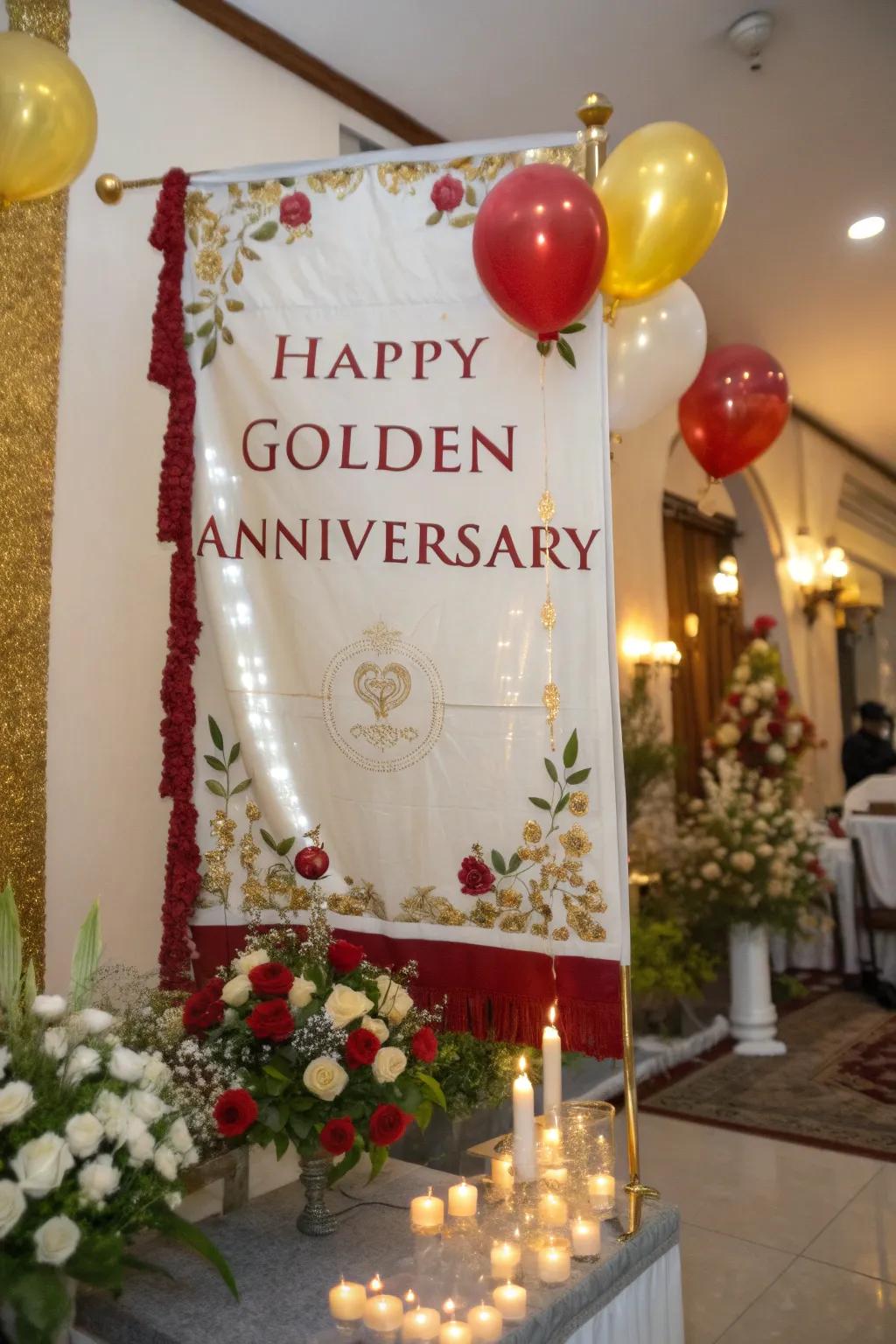 A golden banner celebrates the milestone with elegance.