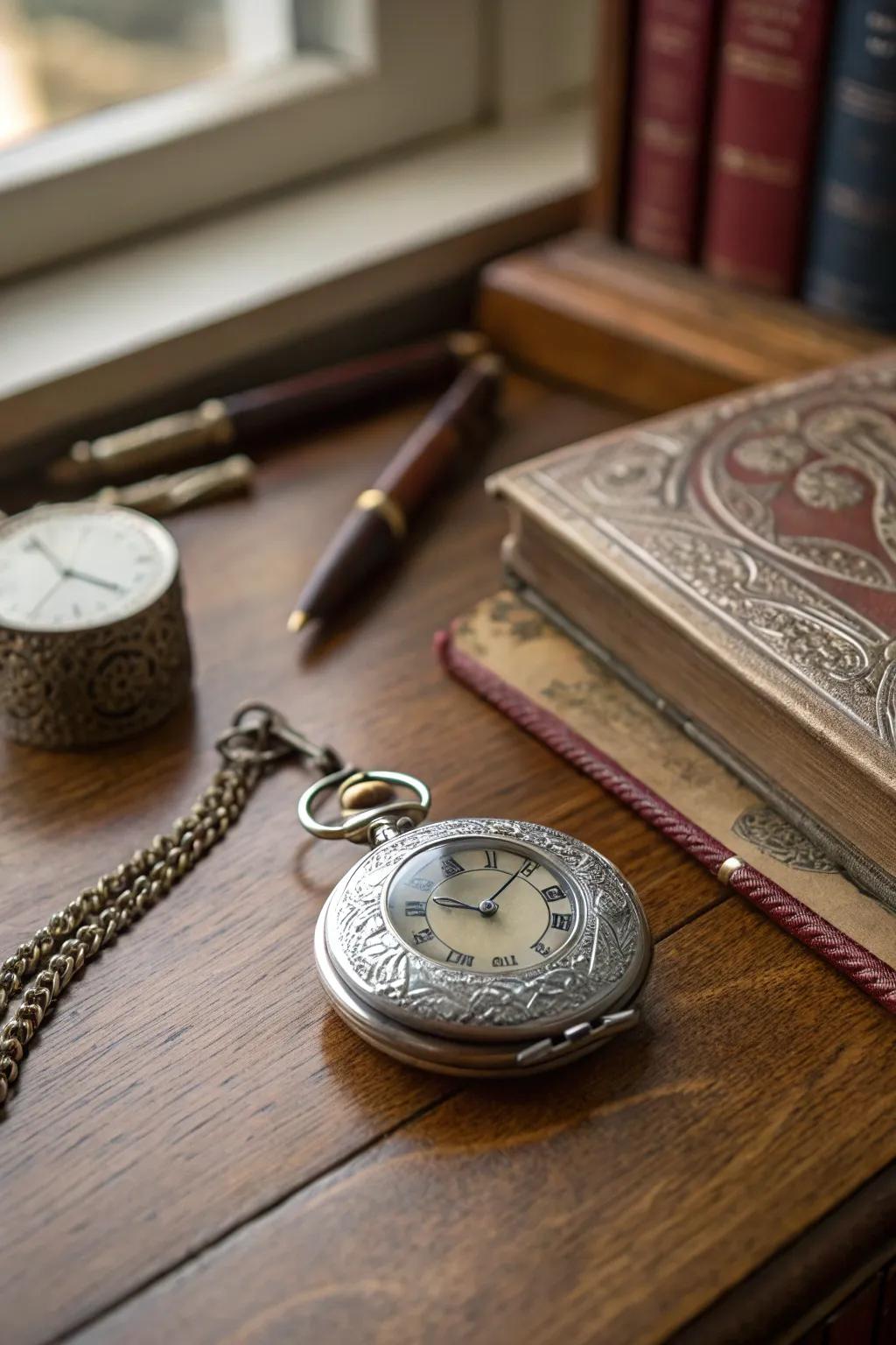 An engraved pocket watch makes a classic and meaningful gift.