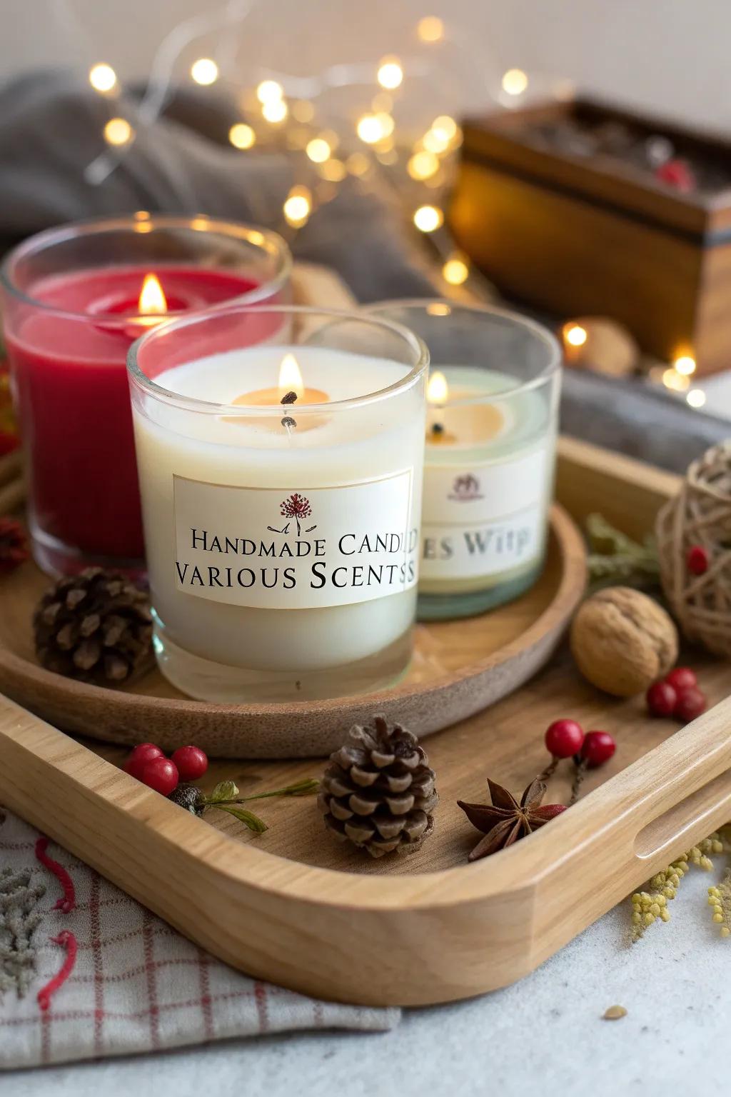 Handmade candles create a cozy and inviting atmosphere at home.