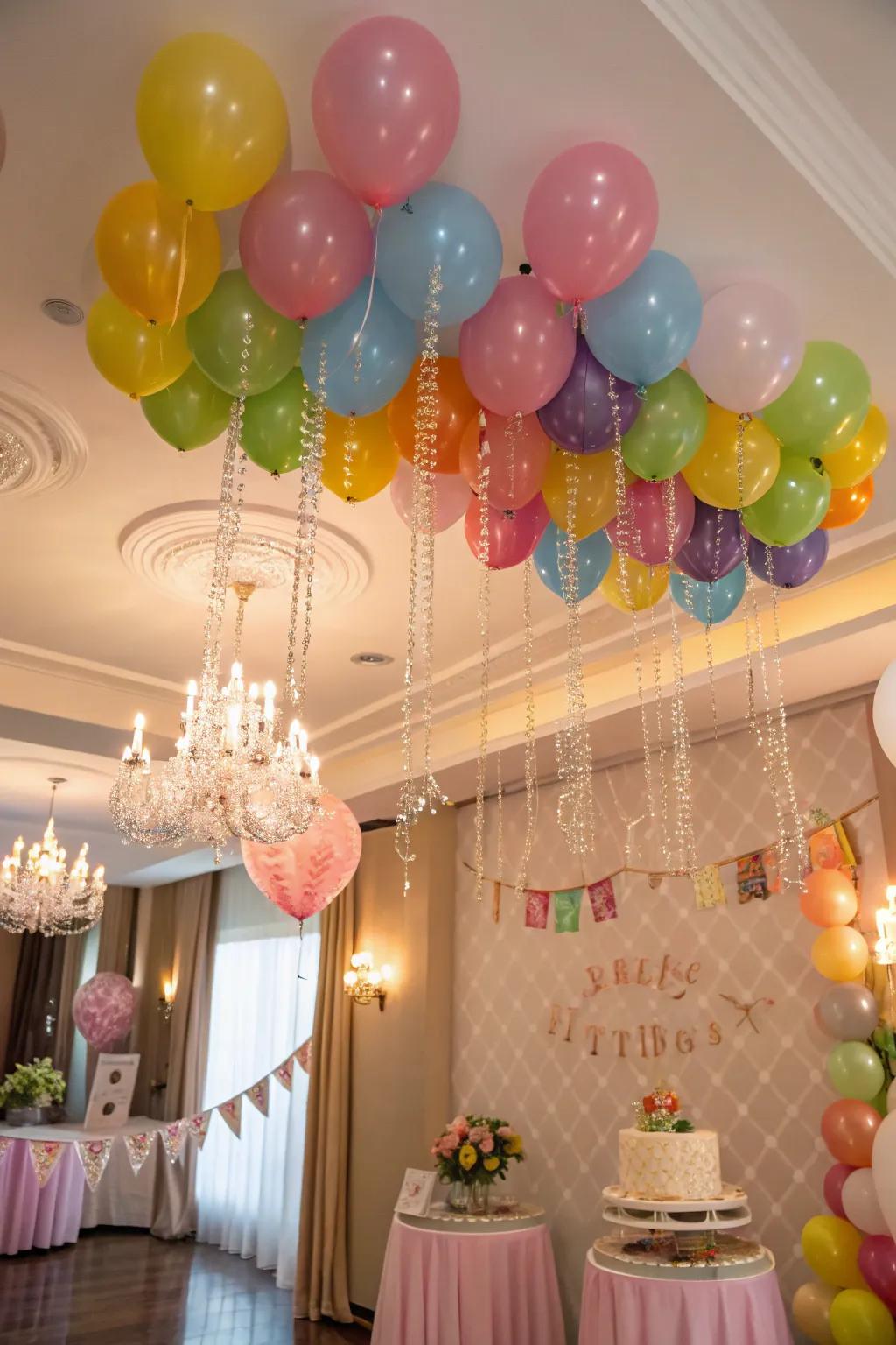 Make a statement with beautiful balloon chandeliers.