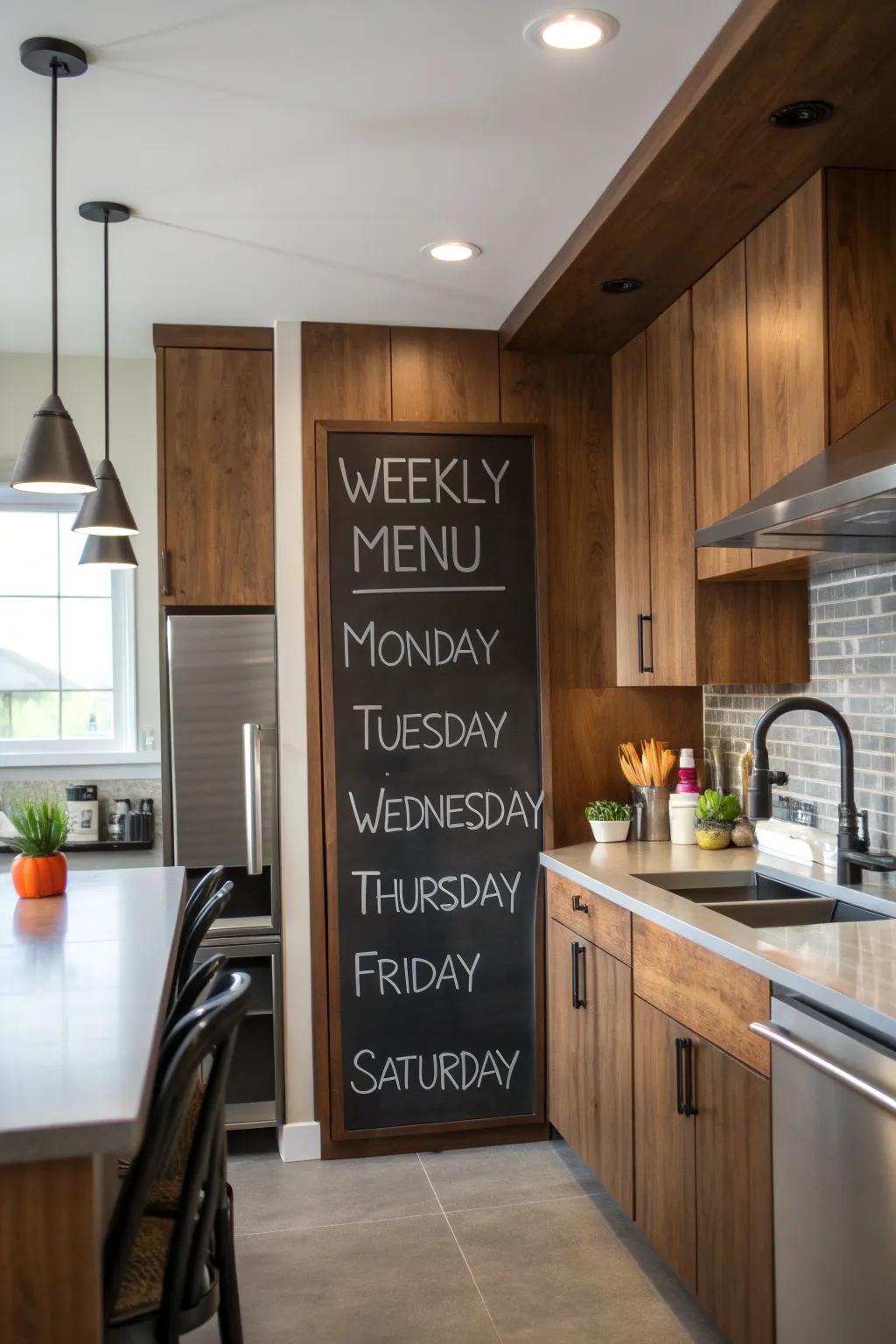 A practical chalkboard calendar that helps with meal planning.