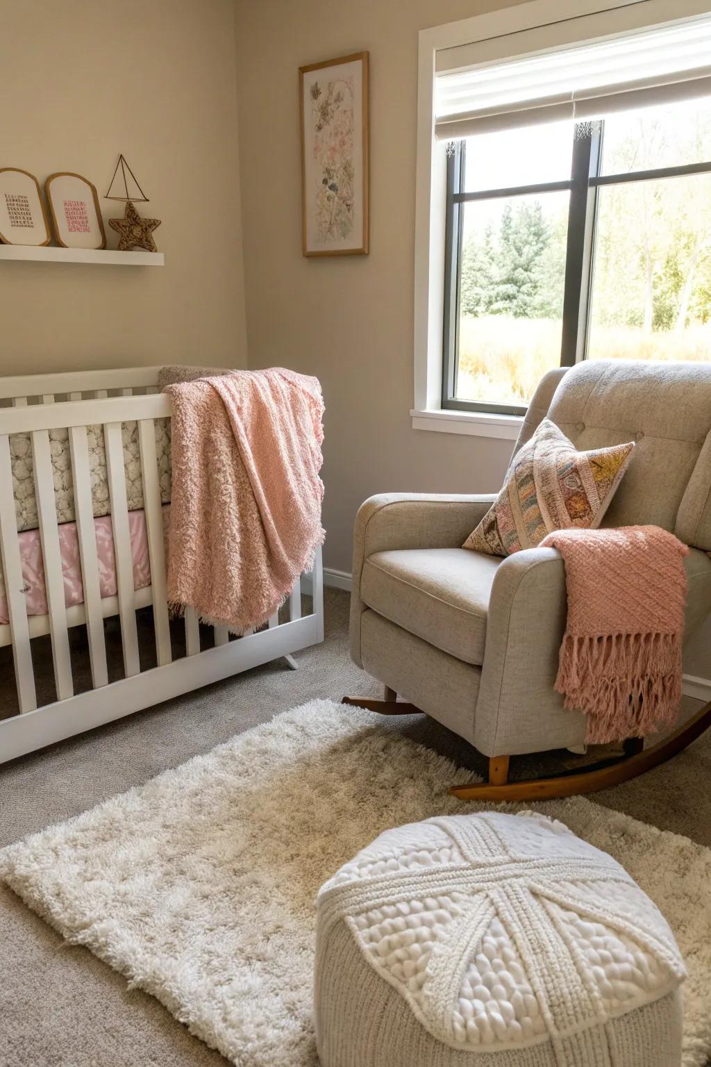 Soft textures create a warm and inviting nursery.