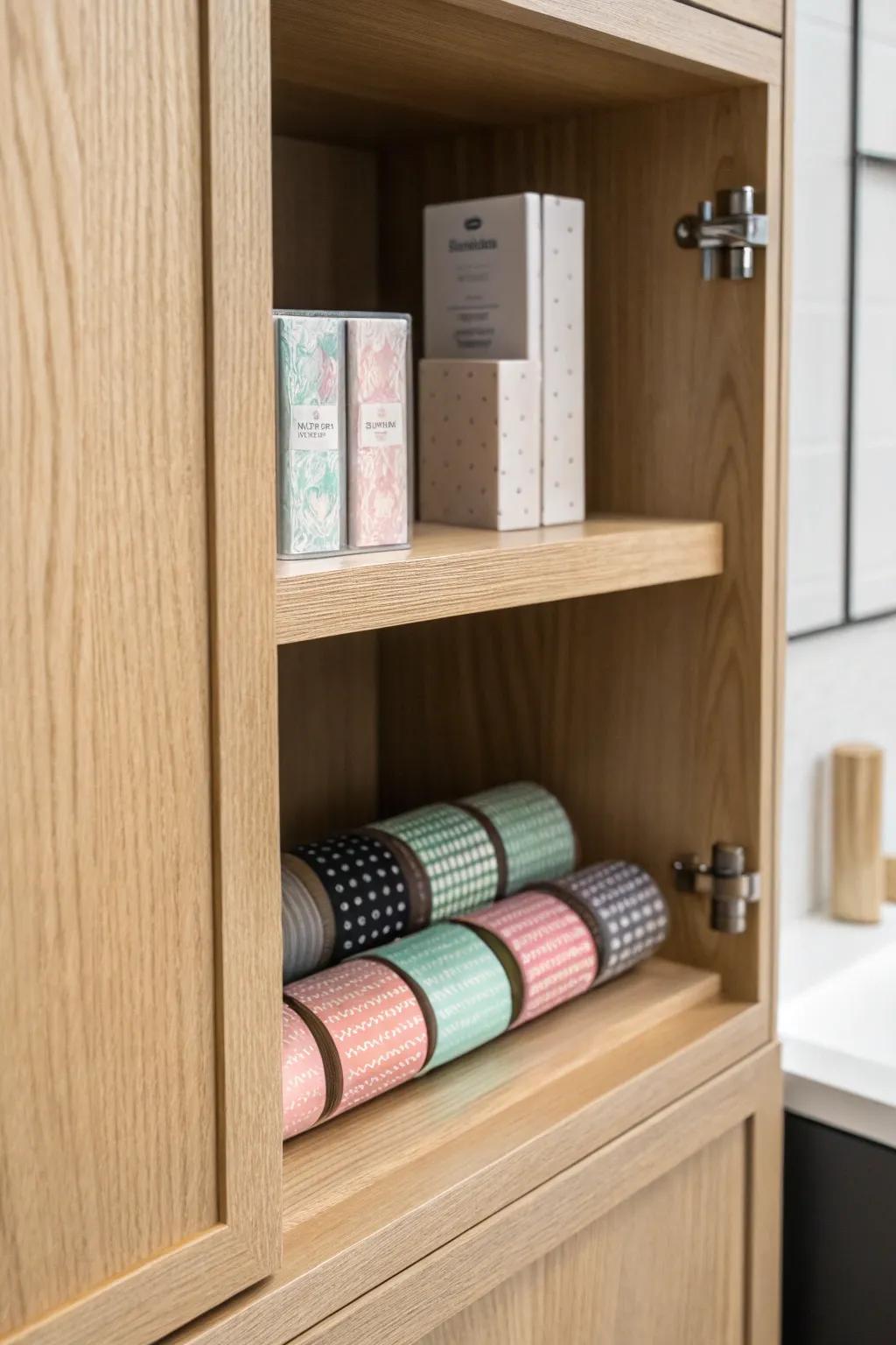 Transform your cabinet space with chic magnetic strips for an organized and accessible band-aid storage solution.