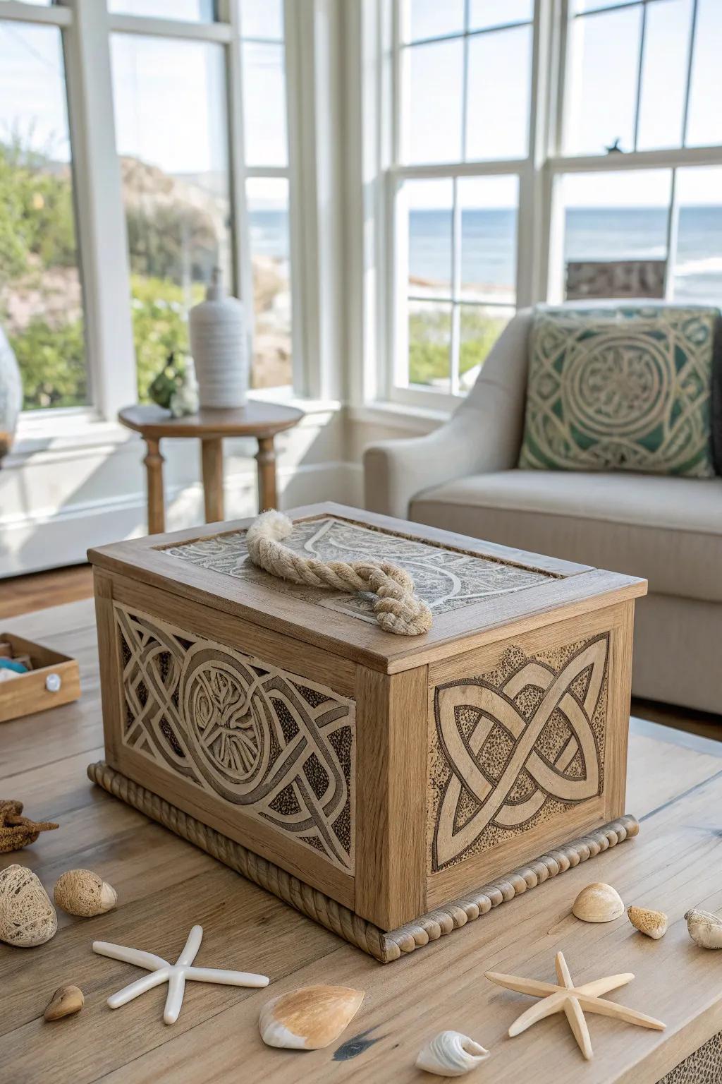 A nautical knot bandsaw box perfectly complementing coastal decor.