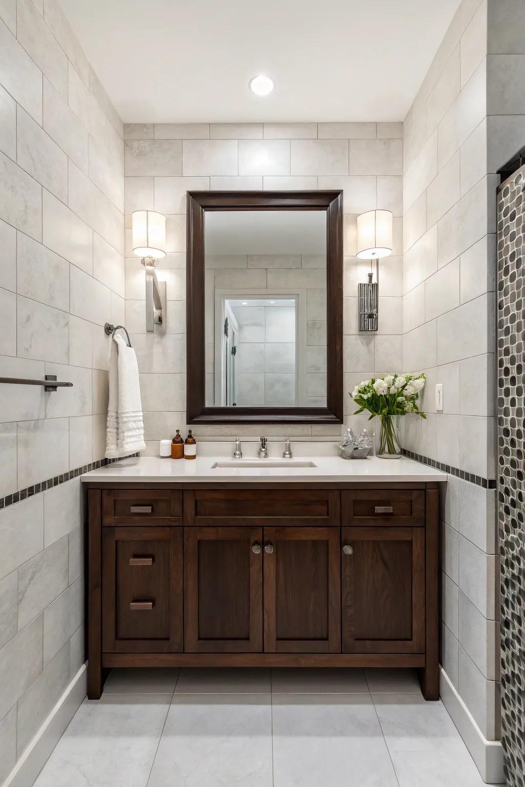 Oversized tiles offer a sleek and elegant bathroom look.