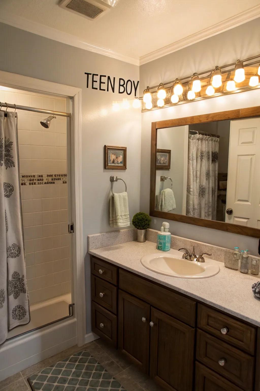 Layered lighting that creates a dynamic and inviting atmosphere in the bathroom.