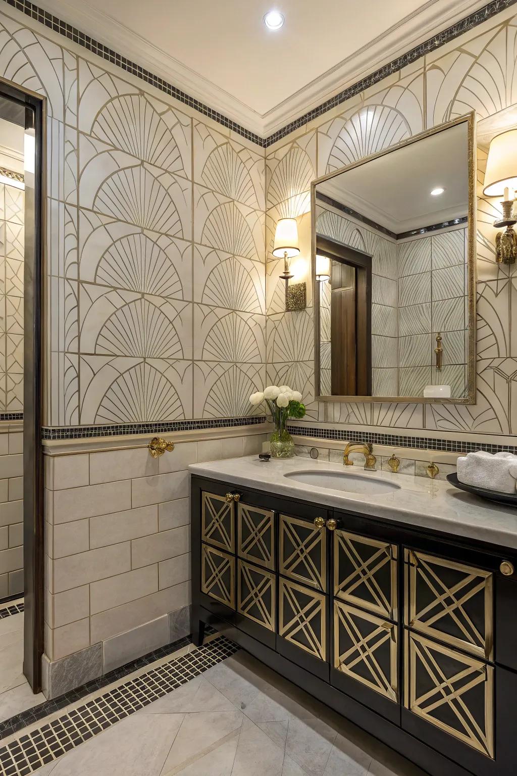 Art Deco tiles add a touch of vintage sophistication to your bathroom.