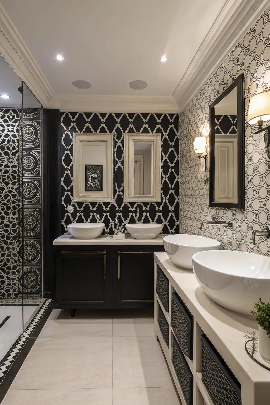 Monochrome decals provide a sleek and sophisticated look to your bathroom.