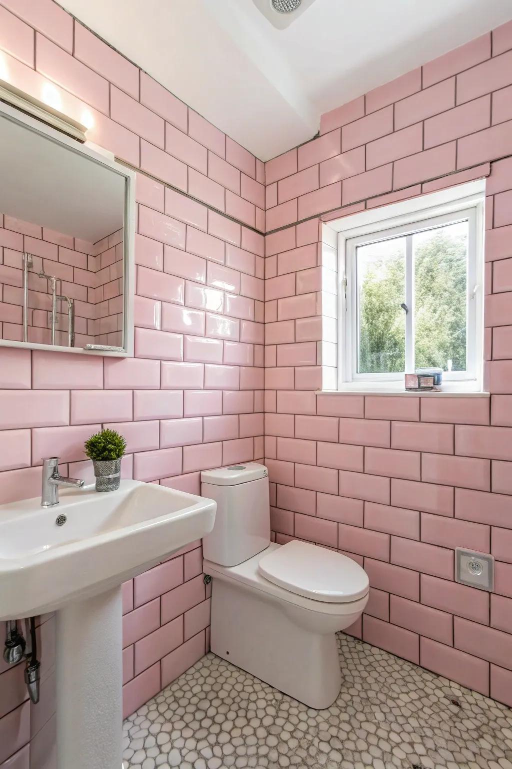 Creative tile arrangement gives a modern twist to this bathroom.