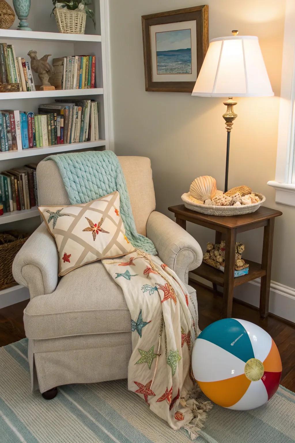 A seaside reading nook offers a personal escape within your room.