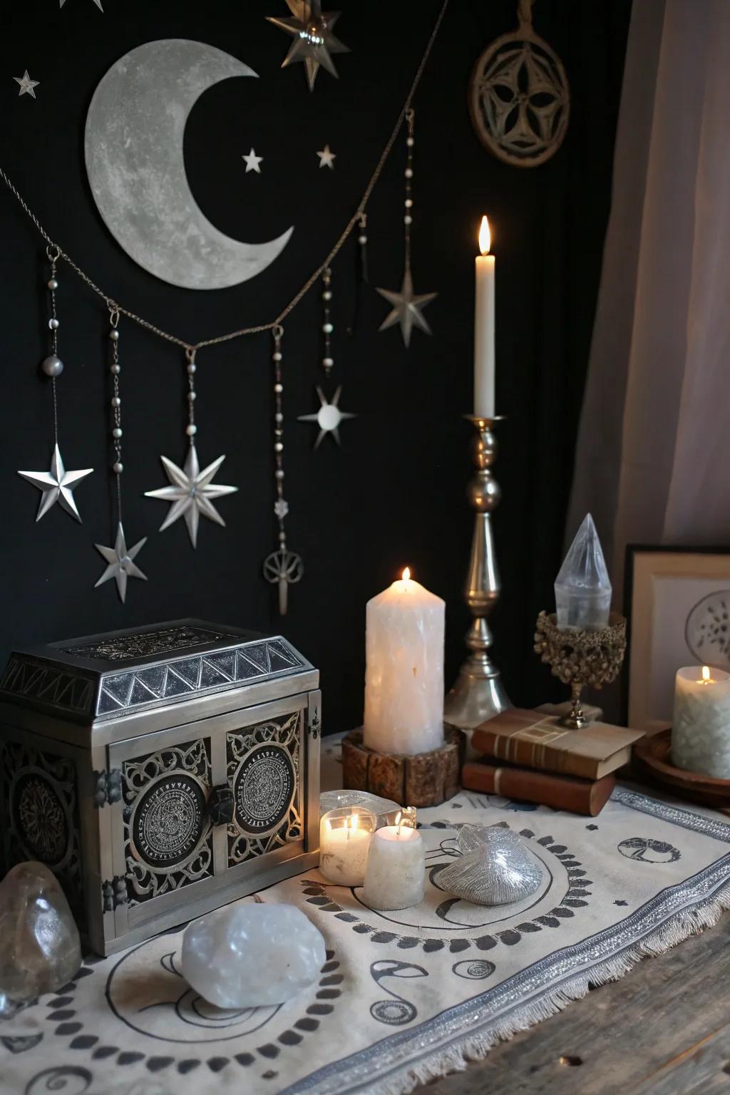 A mystical moonlight altar that captures celestial magic.