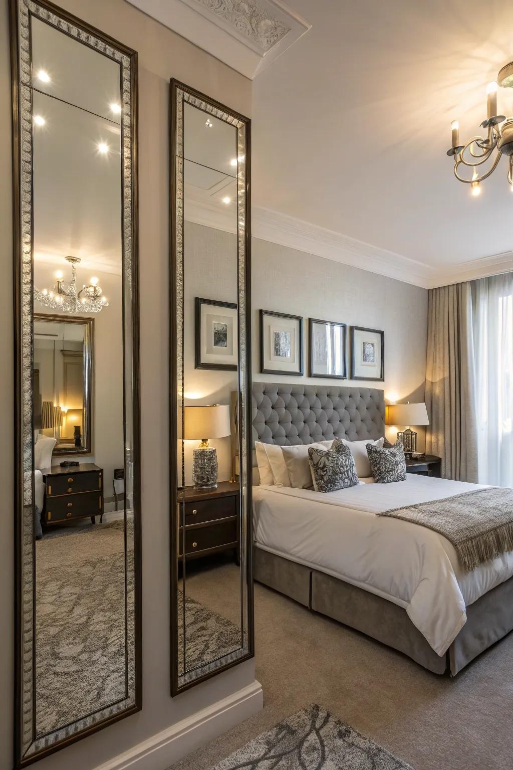 Accent mirrors enhance light and add style to your bedroom.