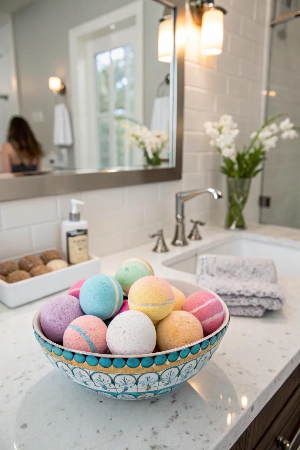 A collection of colorful bath bombs for a relaxing bath time.