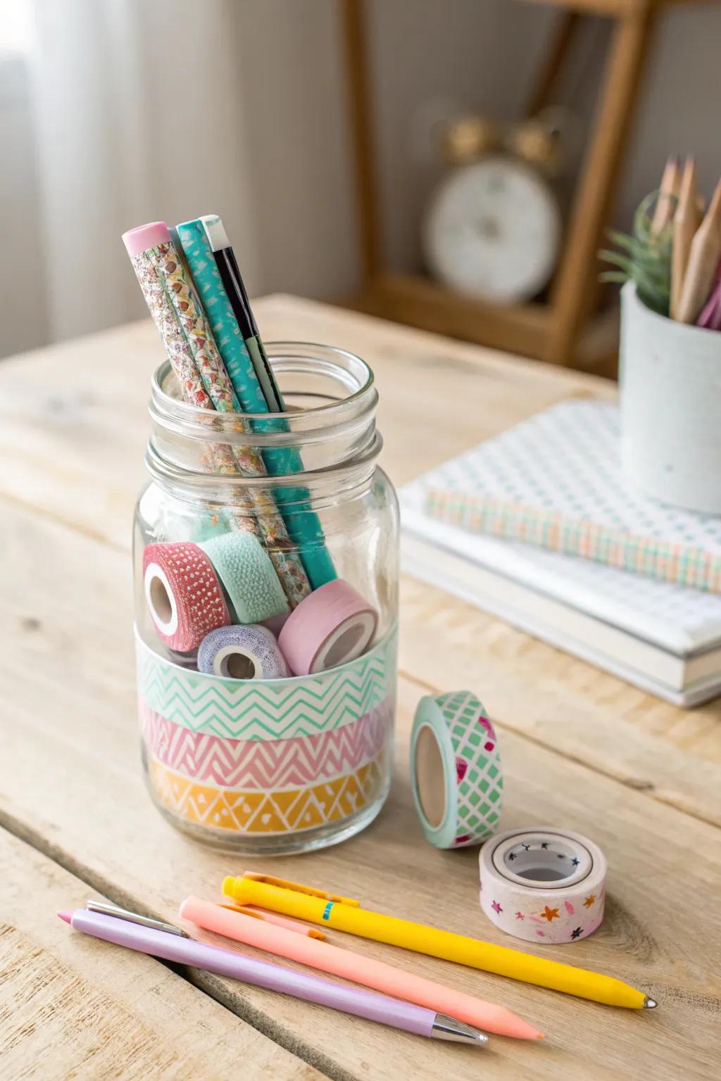Unleash creativity with a touch of elegance: A craft supply jar perfect for your artistic best friend.