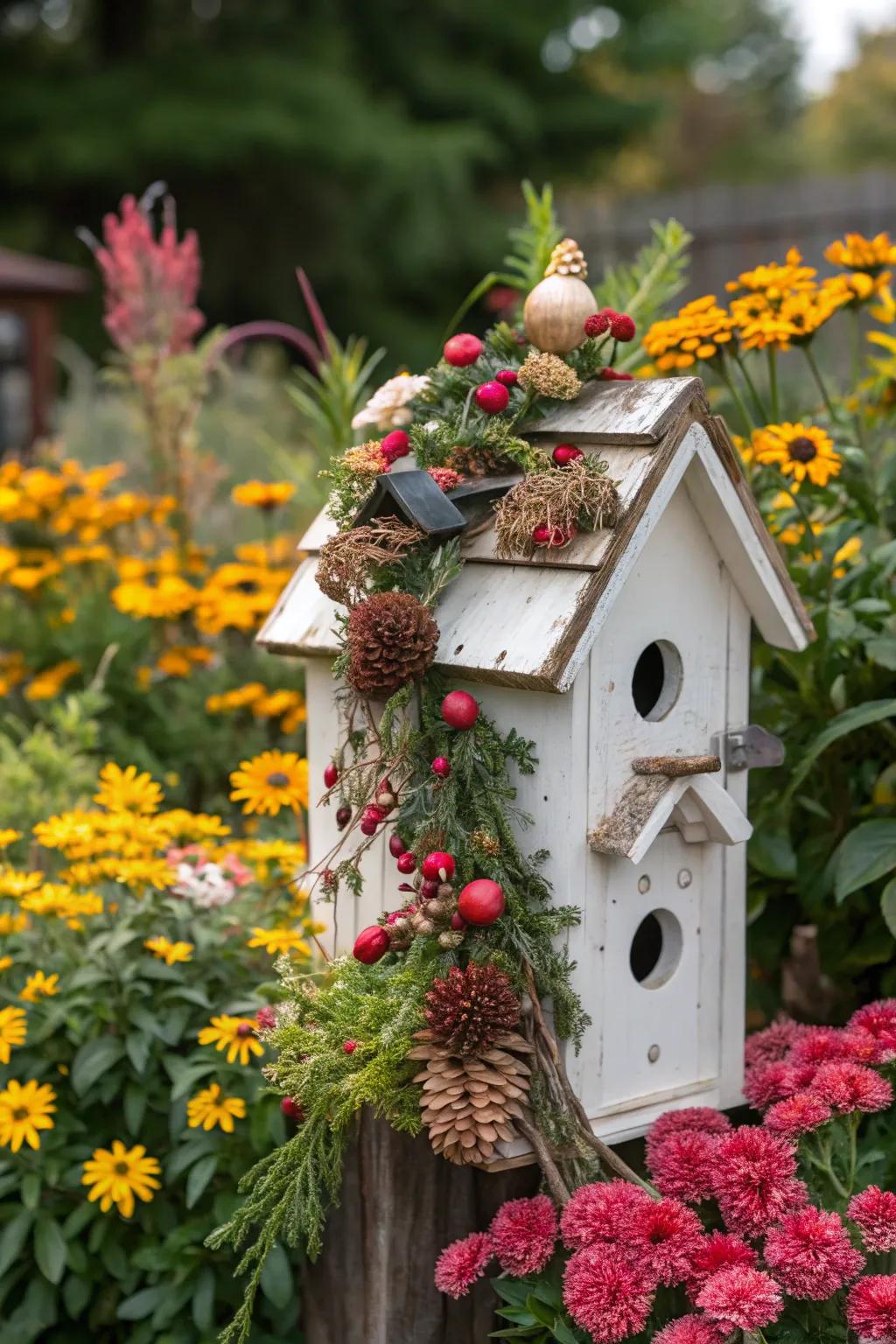 Keep your garden lively with seasonally themed birdhouses.