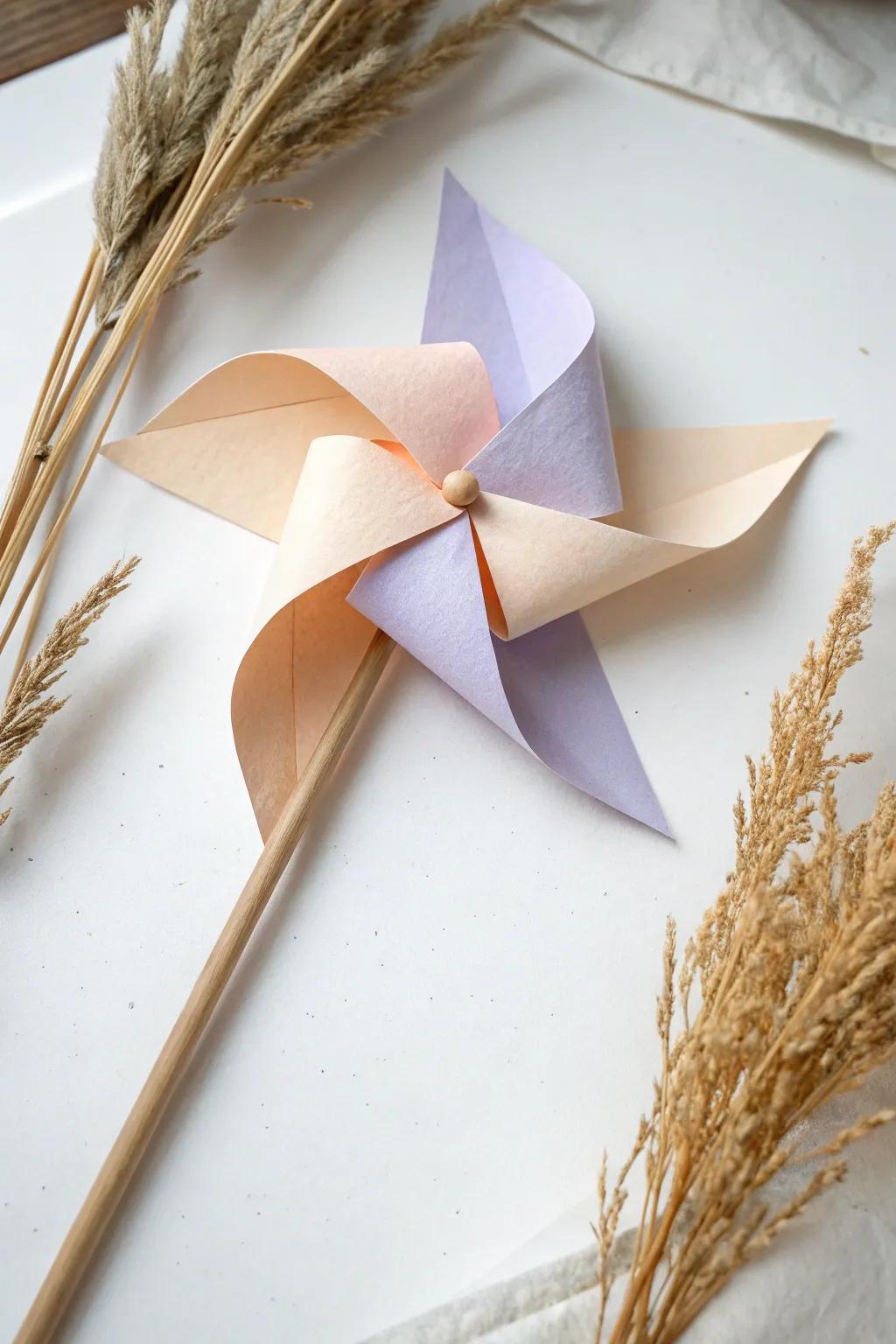 Add a whimsical touch to your celebration with DIY pinwheels made from naturally elegant materials.