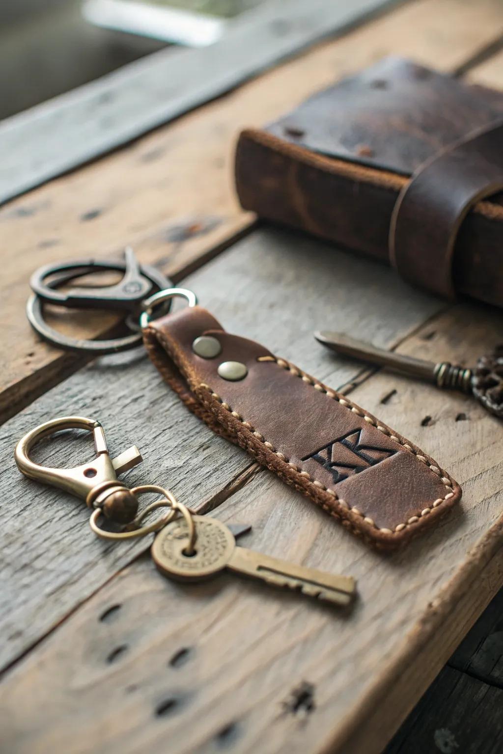 A personalized leather keychain for everyday use.