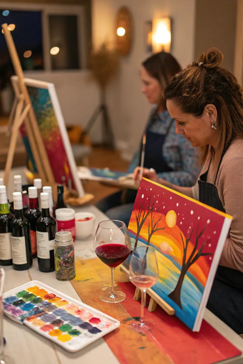 An artistic paint and sip night is both fun and creative.