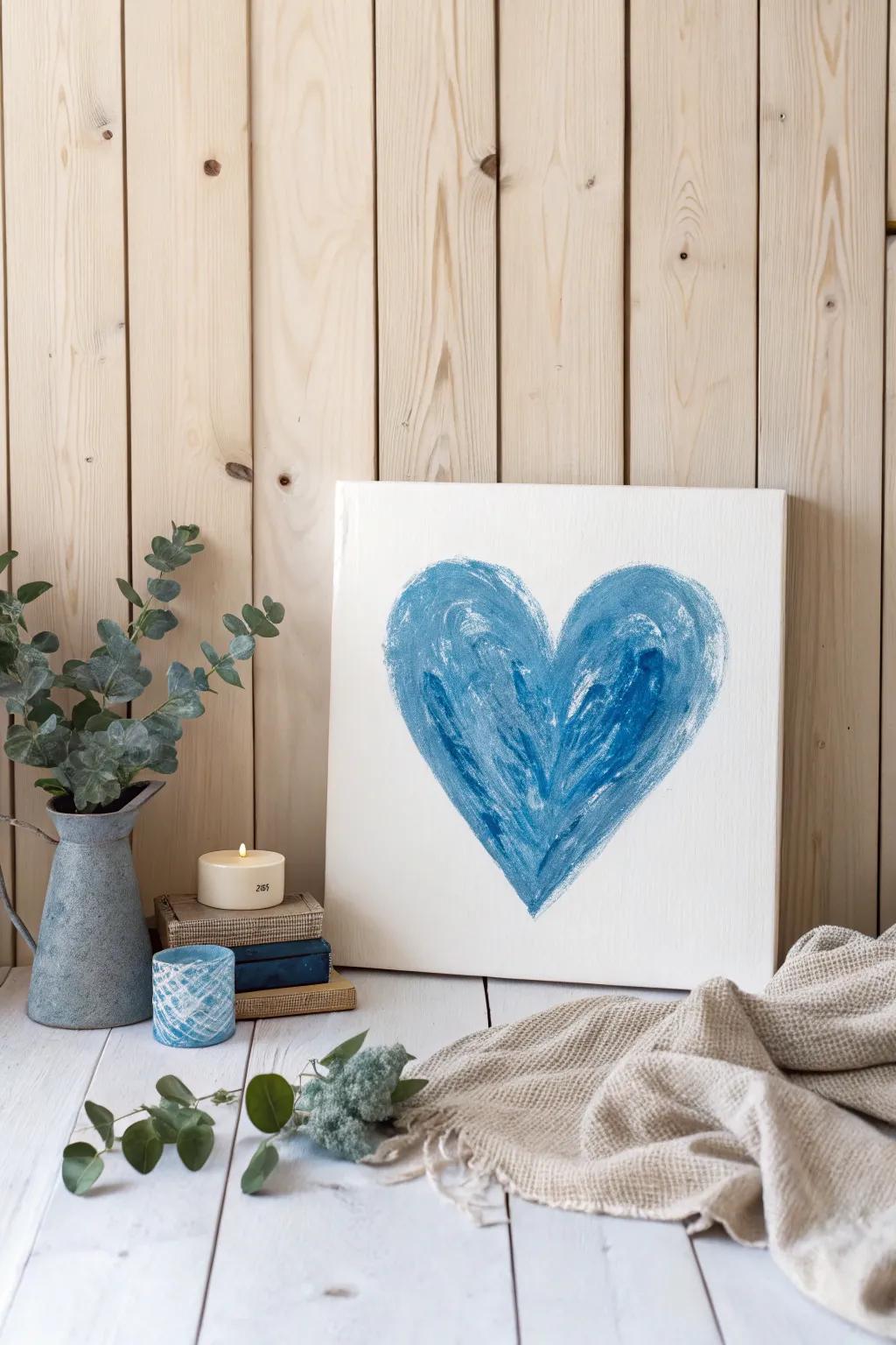 A touch of love: Embrace the beauty of simplicity with this textured blue heart painting.