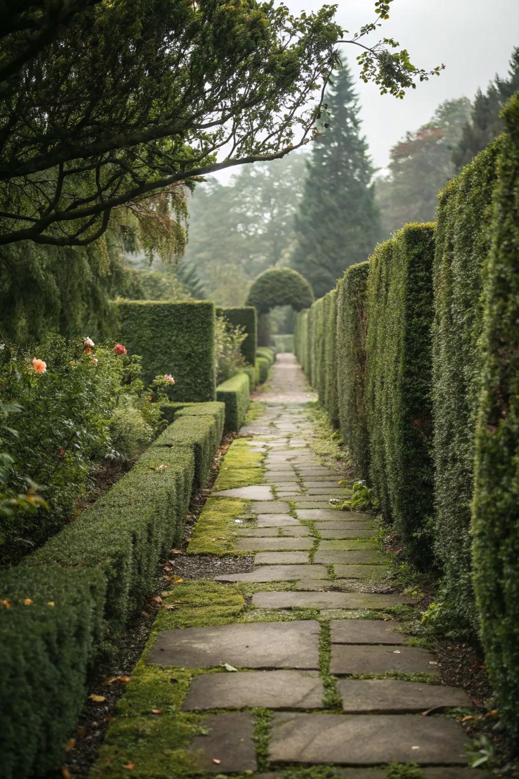 Enclosed bluestone paths offer privacy and a touch of mystery.