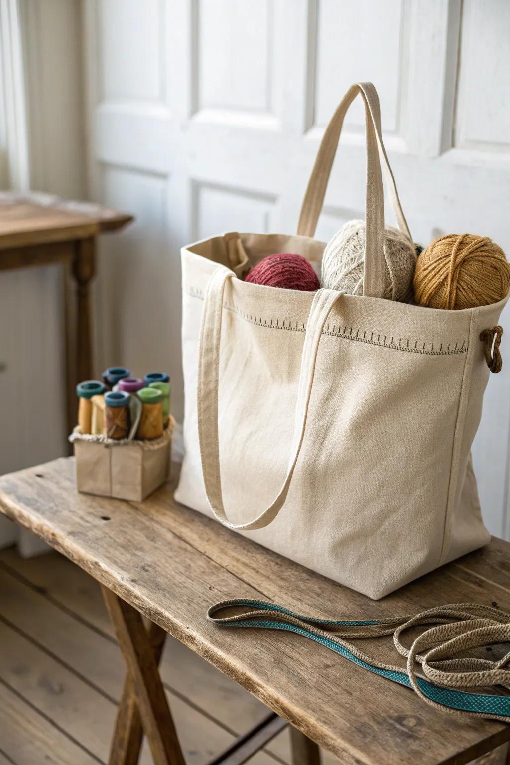 Carry your creativity in style with this chic craft supply tote, perfect for spontaneous DIY adventures.