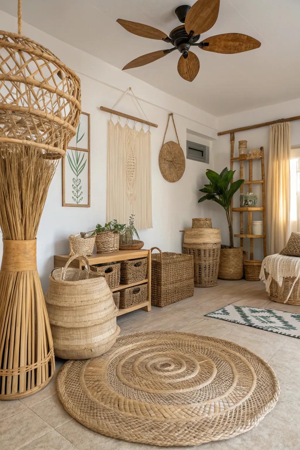 Natural fibers add warmth and sustainability to boho decor.