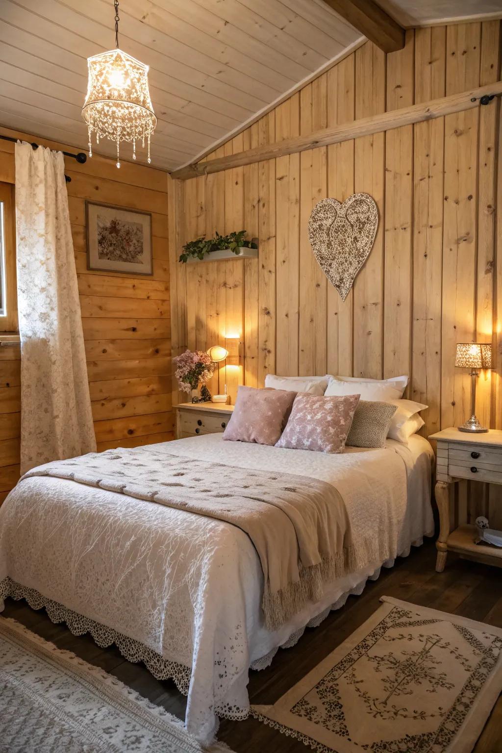 Wooden panels provide rustic warmth and character to your boudoir.